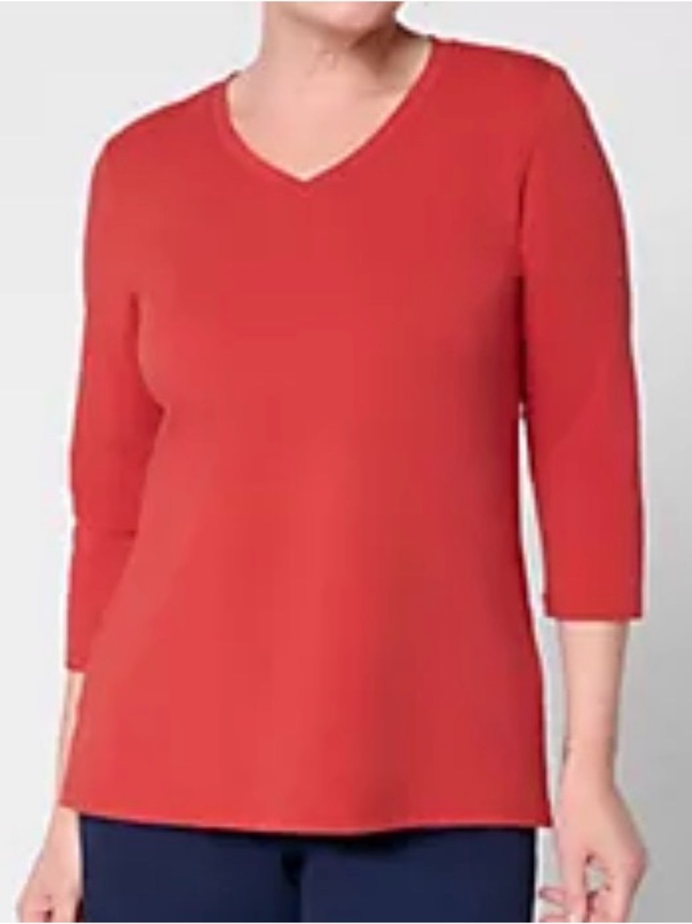 Denim & Co. Essentials Stretch 3/4-Sleeve V-Neck Top.